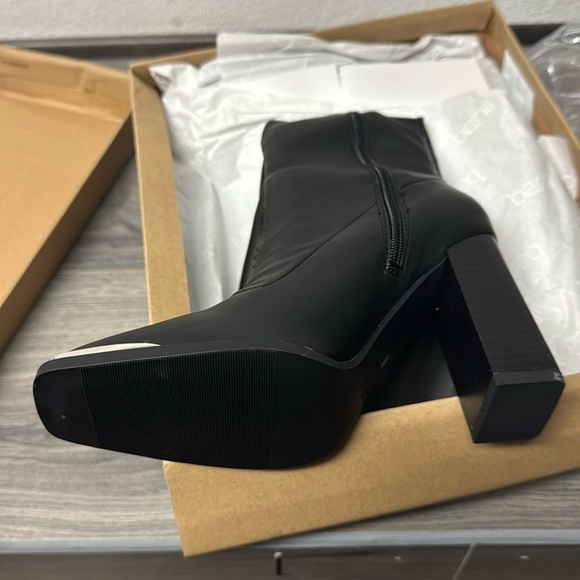 Womens Black Square Toe Block Heel Zip-Up Dress Heeled Boots - Picture 3 of 5